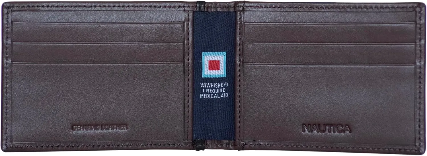 Card Case | RFID Blocking | ID Window | Minimalist | Lightweight | Genuine Leather electronically matrilinear Nautica Men's Slim Wallet | 