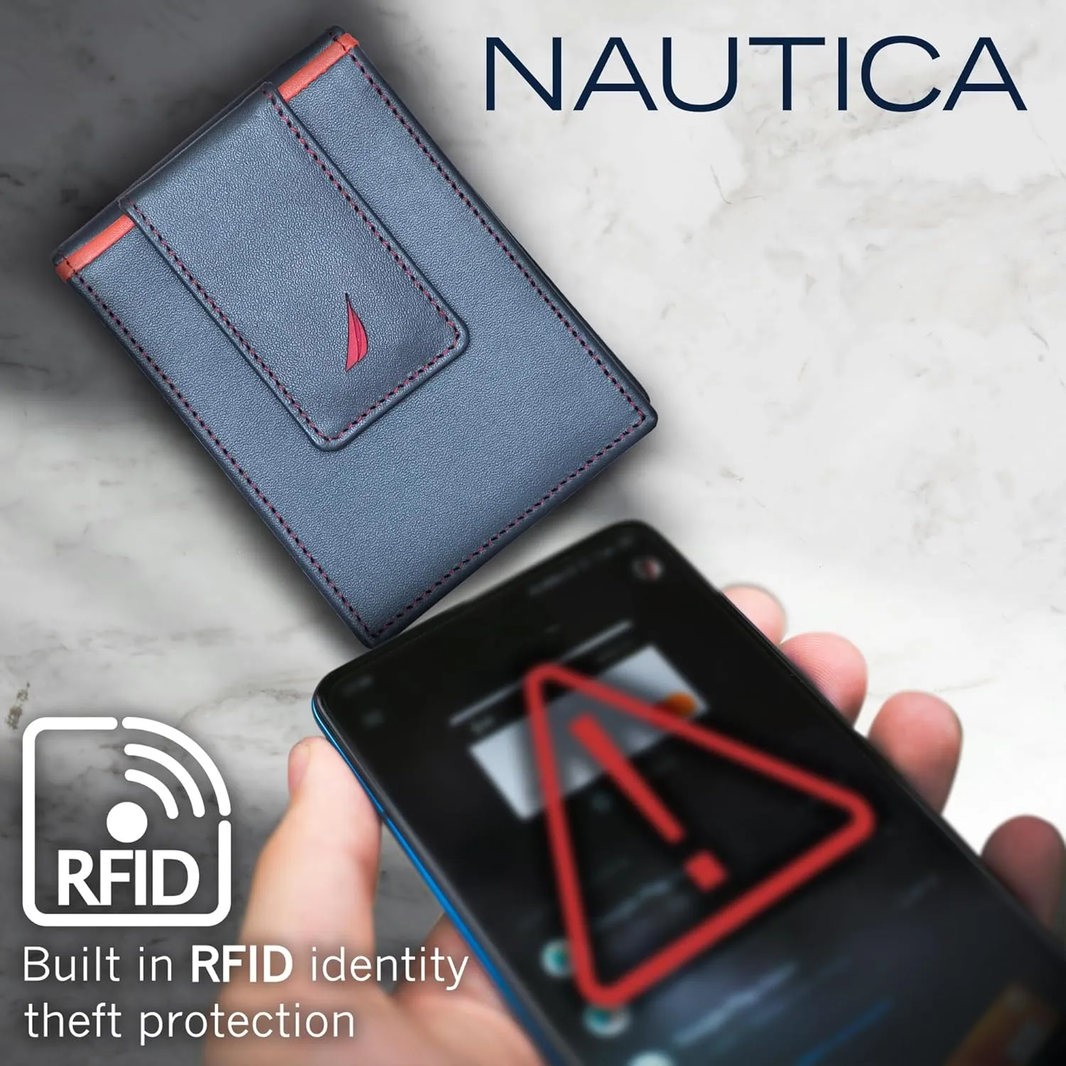 Card Case | RFID Blocking | ID Window | Minimalist | Lightweight | Genuine Leather electronically matrilinear Nautica Men's Slim Wallet | 