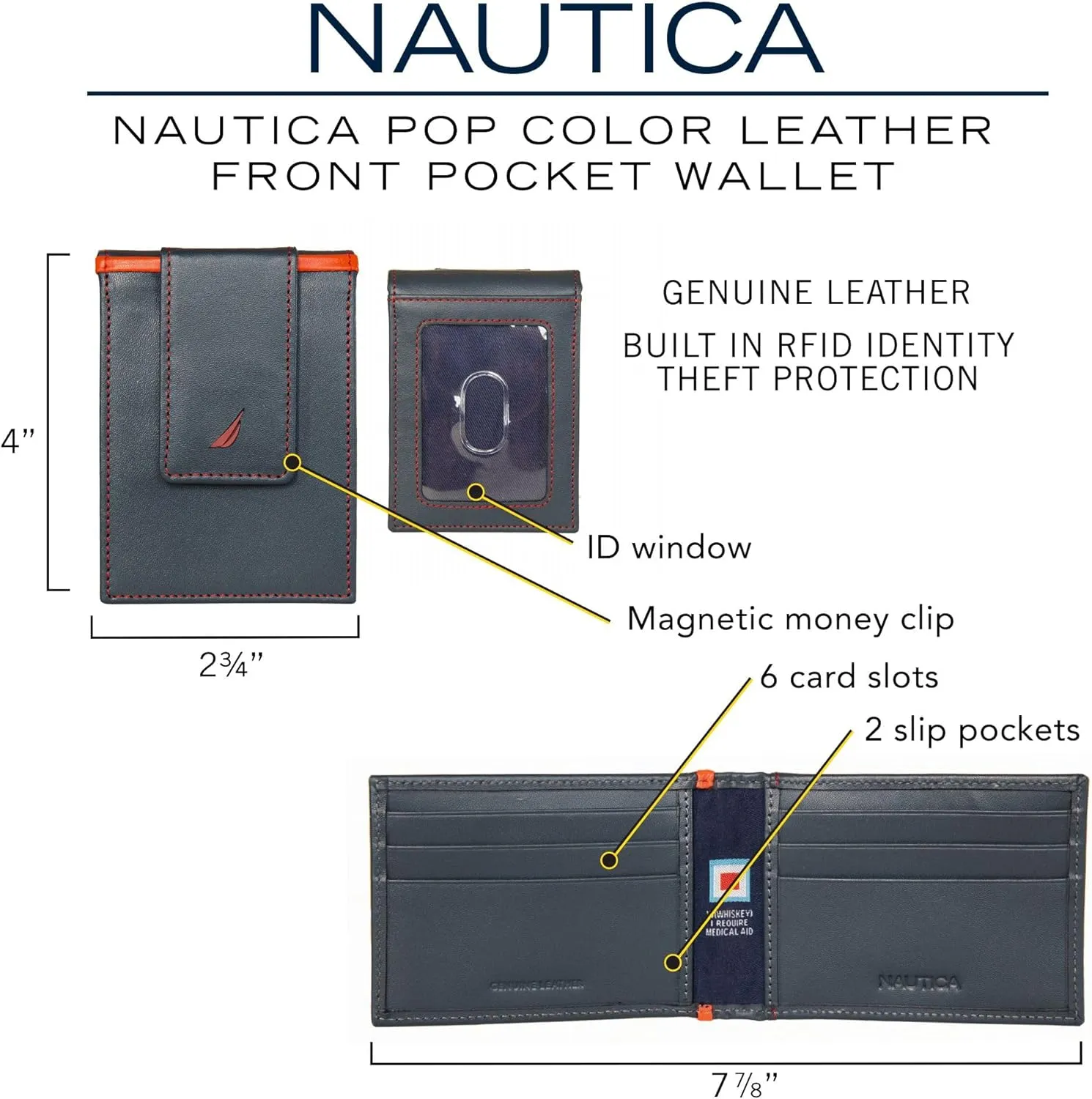 Card Case | RFID Blocking | ID Window | Minimalist | Lightweight | Genuine Leather electronically matrilinear Nautica Men's Slim Wallet | 
