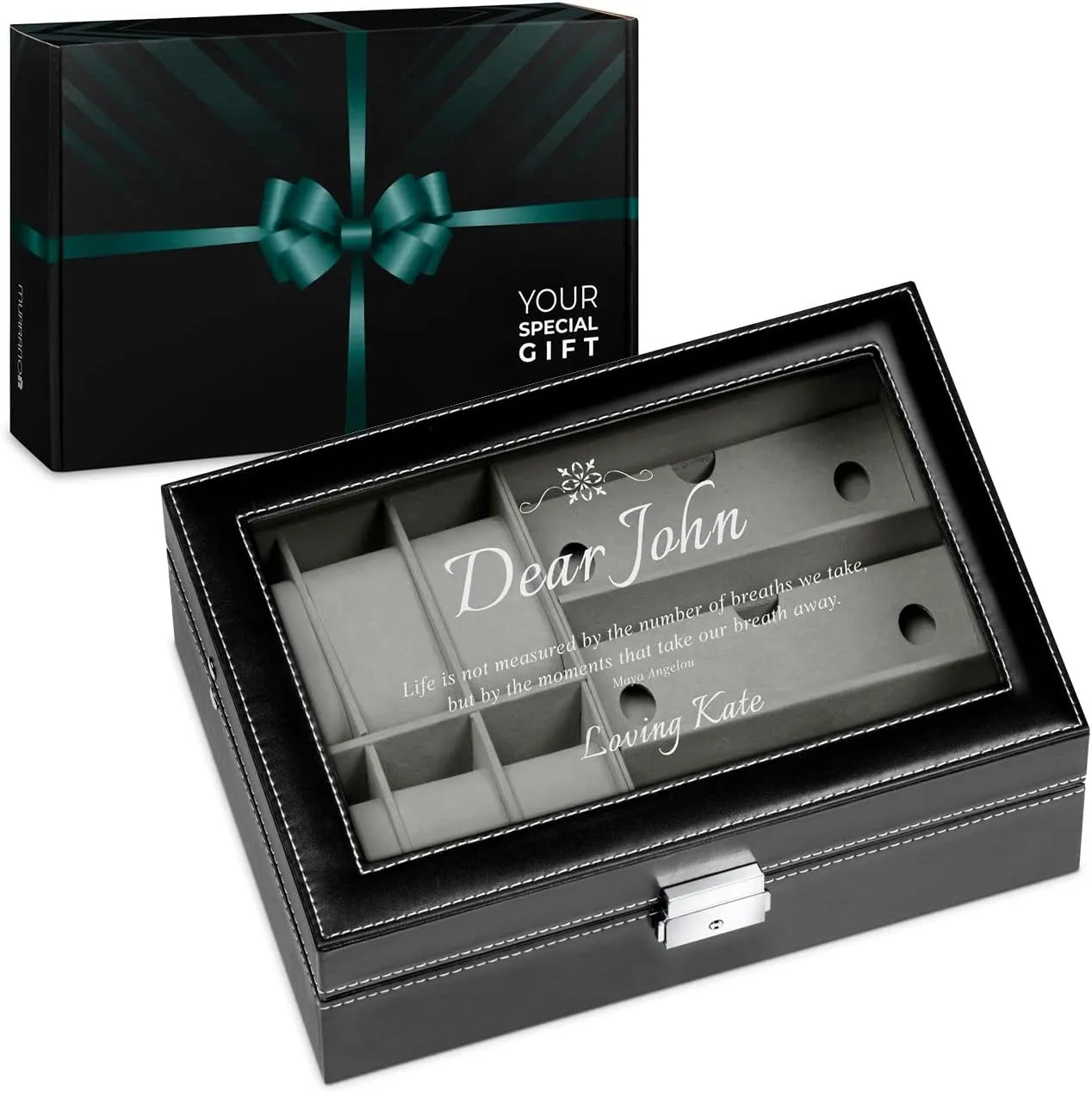 case - breathtaking Maverton Watches & Sunglasses Organizer - Storage case with engravable violet lid - Elegant jewelry box - Personalized birthday gift for men - Customized display 