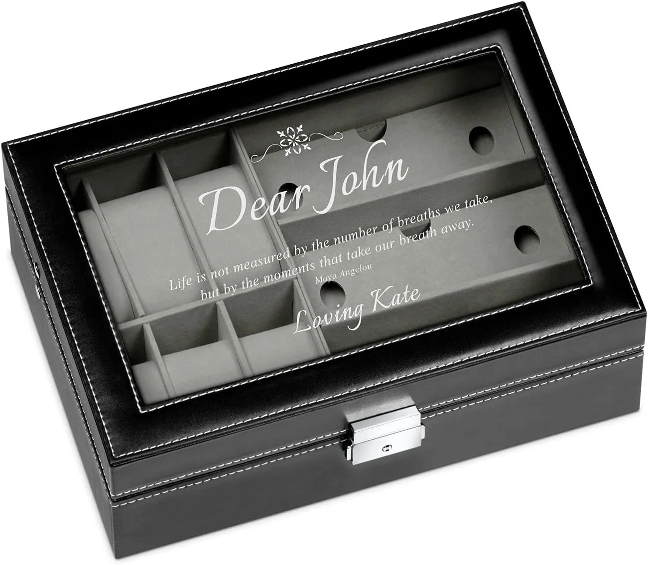 case - breathtaking Maverton Watches & Sunglasses Organizer - Storage case with engravable violet lid - Elegant jewelry box - Personalized birthday gift for men - Customized display 