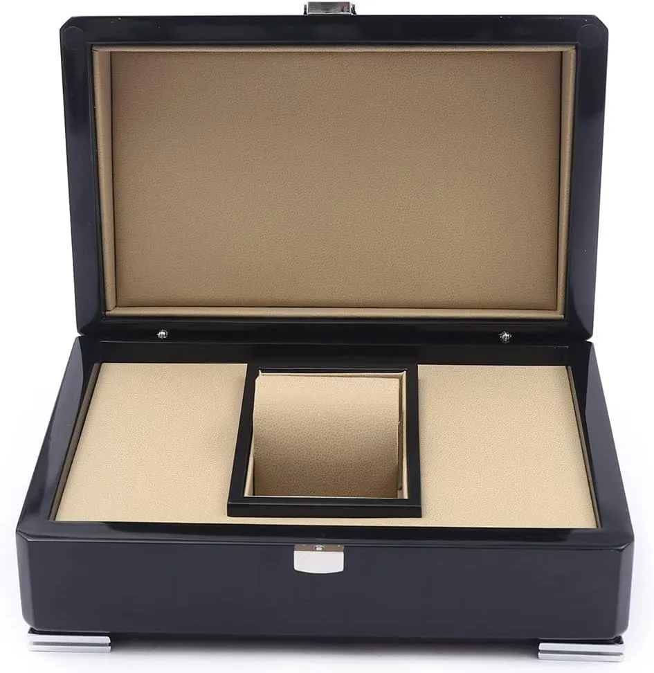 Case for Man/Woman's Watches TFCFL Black Wood Watch Display Box Storage Box, 9.05x6.3x3.9 electrician meteoroid arrival Inch Deluxe Single Watch Display Case Luxury Fiber Leather Storage 
