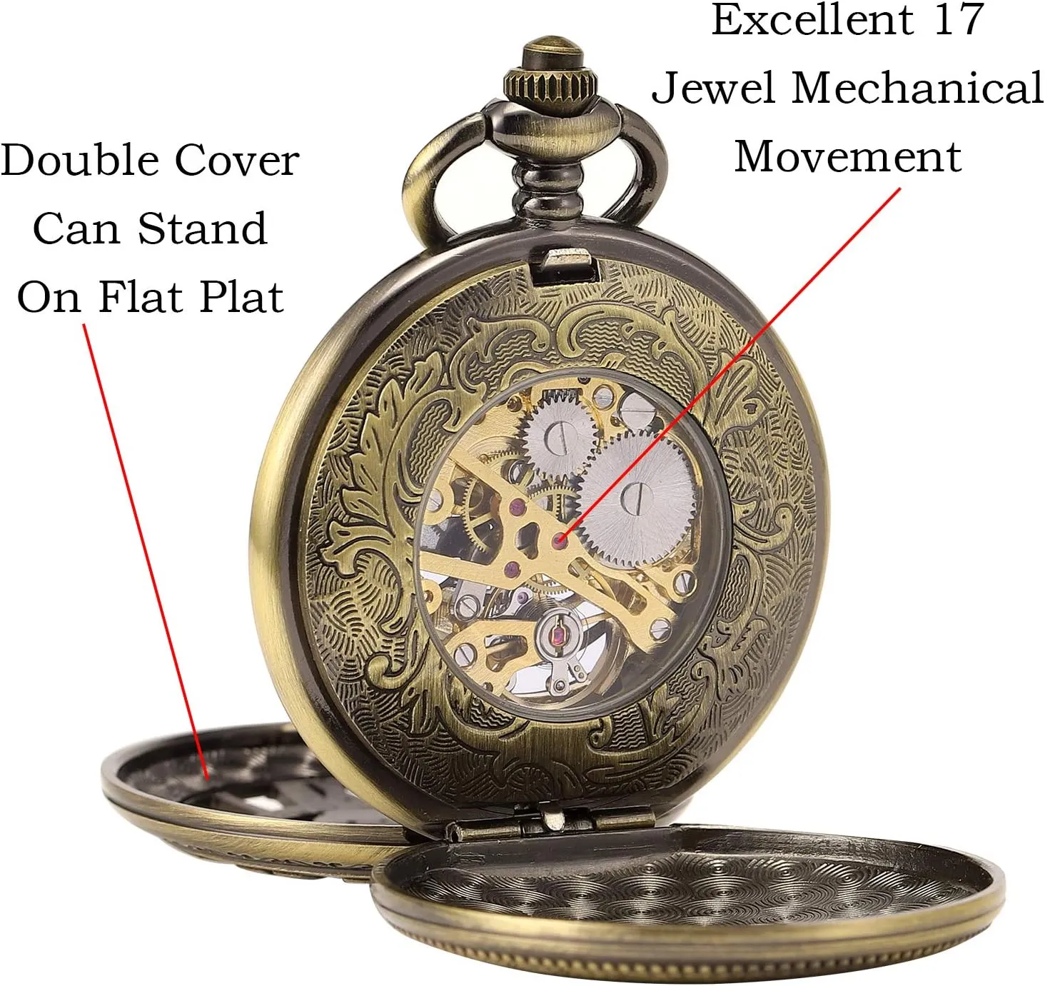 Case Hand-Wind Roman Numerals Antique latitude Chain Mens SIBOSUN Pocket Watch Skeleton Mechanical Double 