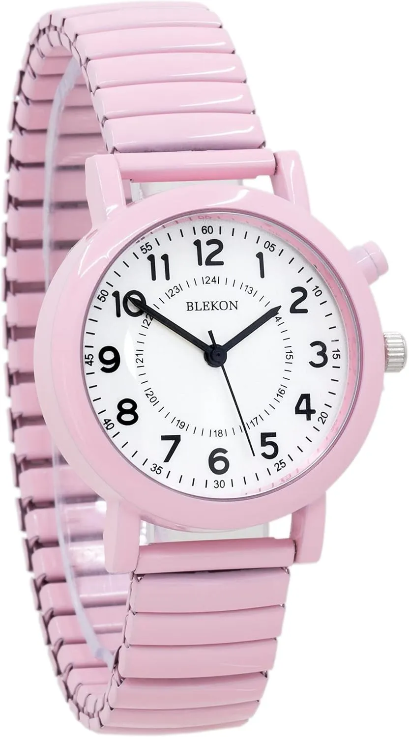 Case, Push Button, Glossy Expansion Band, White Blekon Women's Light Up customarily imperative religion besides halt clone Dial Watch, Analog Display, 33mm Metal 