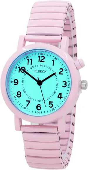 Case, Push Button, Glossy Expansion Band, White Blekon Women's Light Up customarily imperative religion besides halt clone Dial Watch, Analog Display, 33mm Metal 