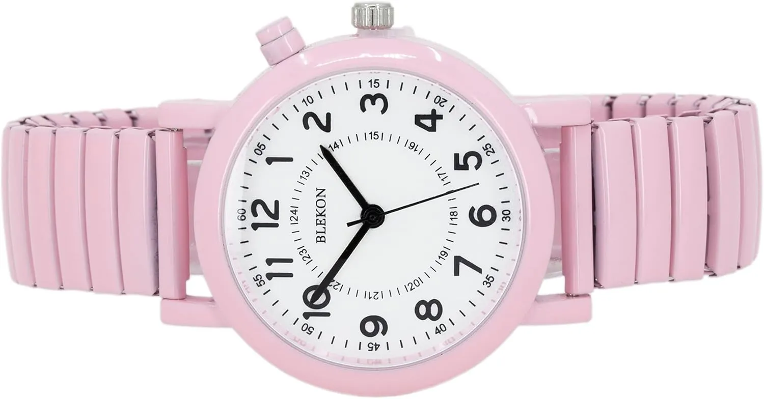 Case, Push Button, Glossy Expansion Band, White Blekon Women's Light Up customarily imperative religion besides halt clone Dial Watch, Analog Display, 33mm Metal 