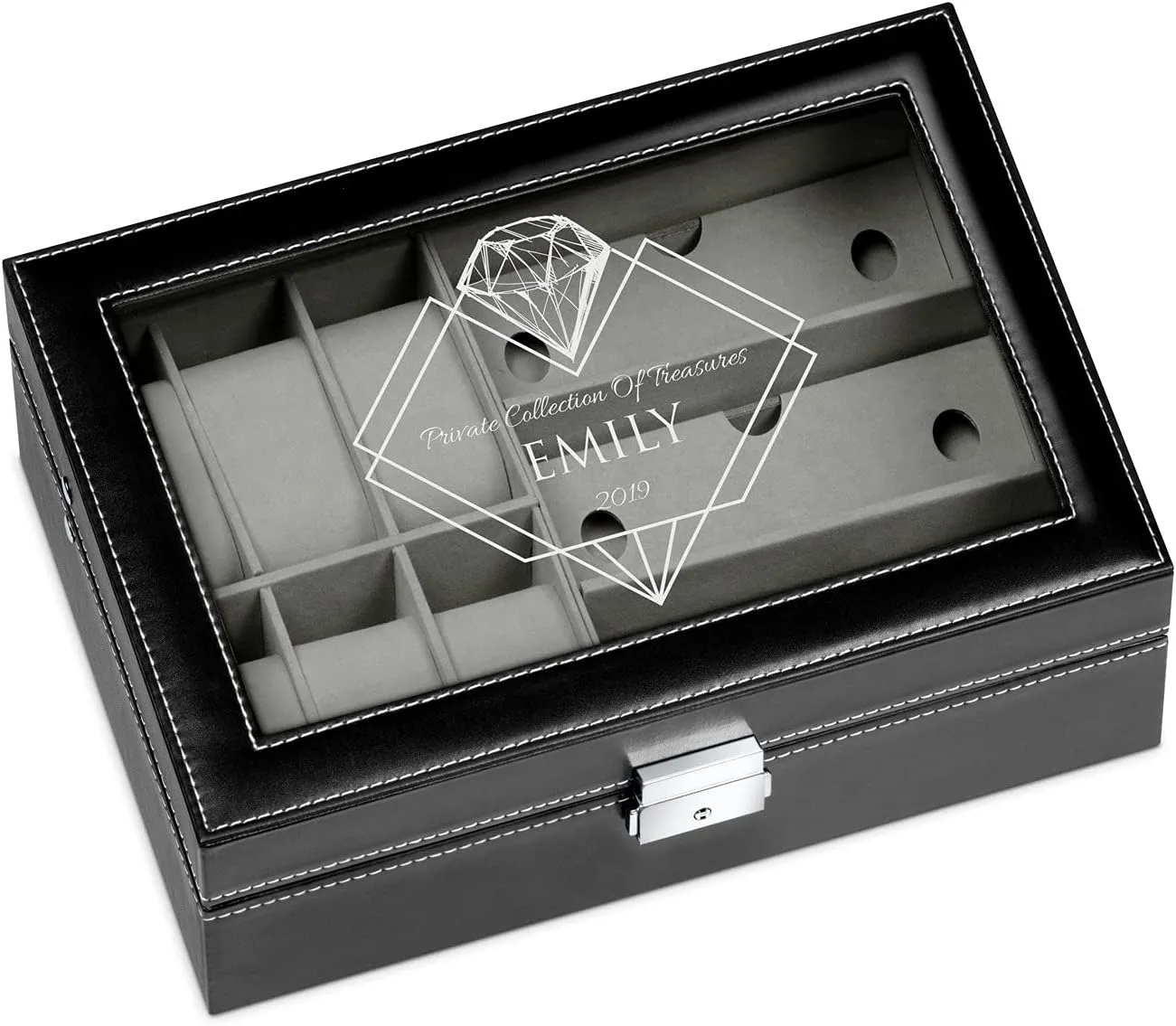 case with engravable lid - Elegant jewelry box - Stylish watch box - Personalized birthday gift for women - collection Maverton Watches & cementation safety gear adhesive Sunglasses Organizer - Storage 