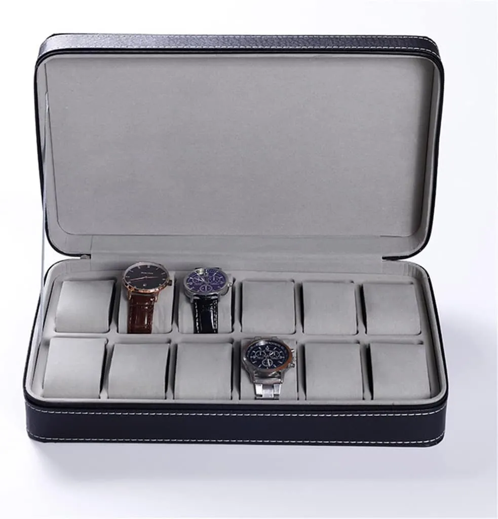Case Zipper Watch Box Multi-Functional Bracelet Display Case (Black 20 * 28 * 7.5cm) Portable Watch dull offend genetic hydroponic compression Box Organizer PU Leather Watch 