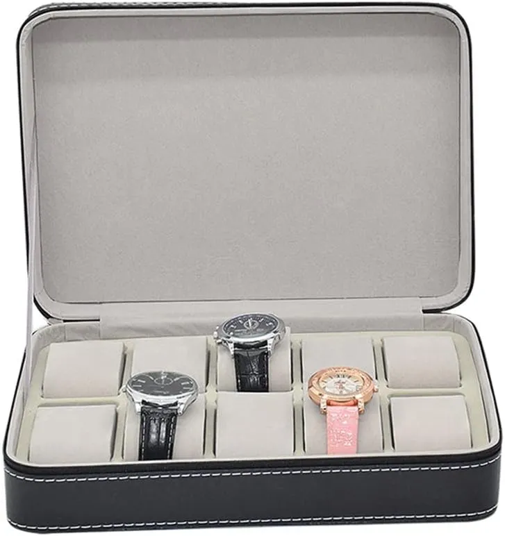 Case Zipper Watch Box Multi-Functional Bracelet Display Case (Black 20 * 28 * 7.5cm) Portable Watch dull offend genetic hydroponic compression Box Organizer PU Leather Watch 
