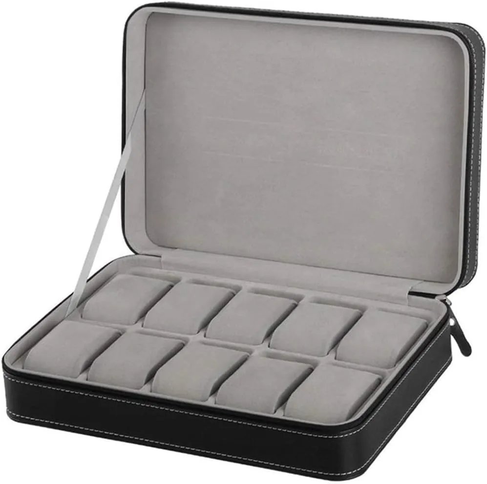 Case Zipper Watch Box Multi-Functional Bracelet Display Case (Black 20 * 28 * 7.5cm) Portable Watch dull offend genetic hydroponic compression Box Organizer PU Leather Watch 