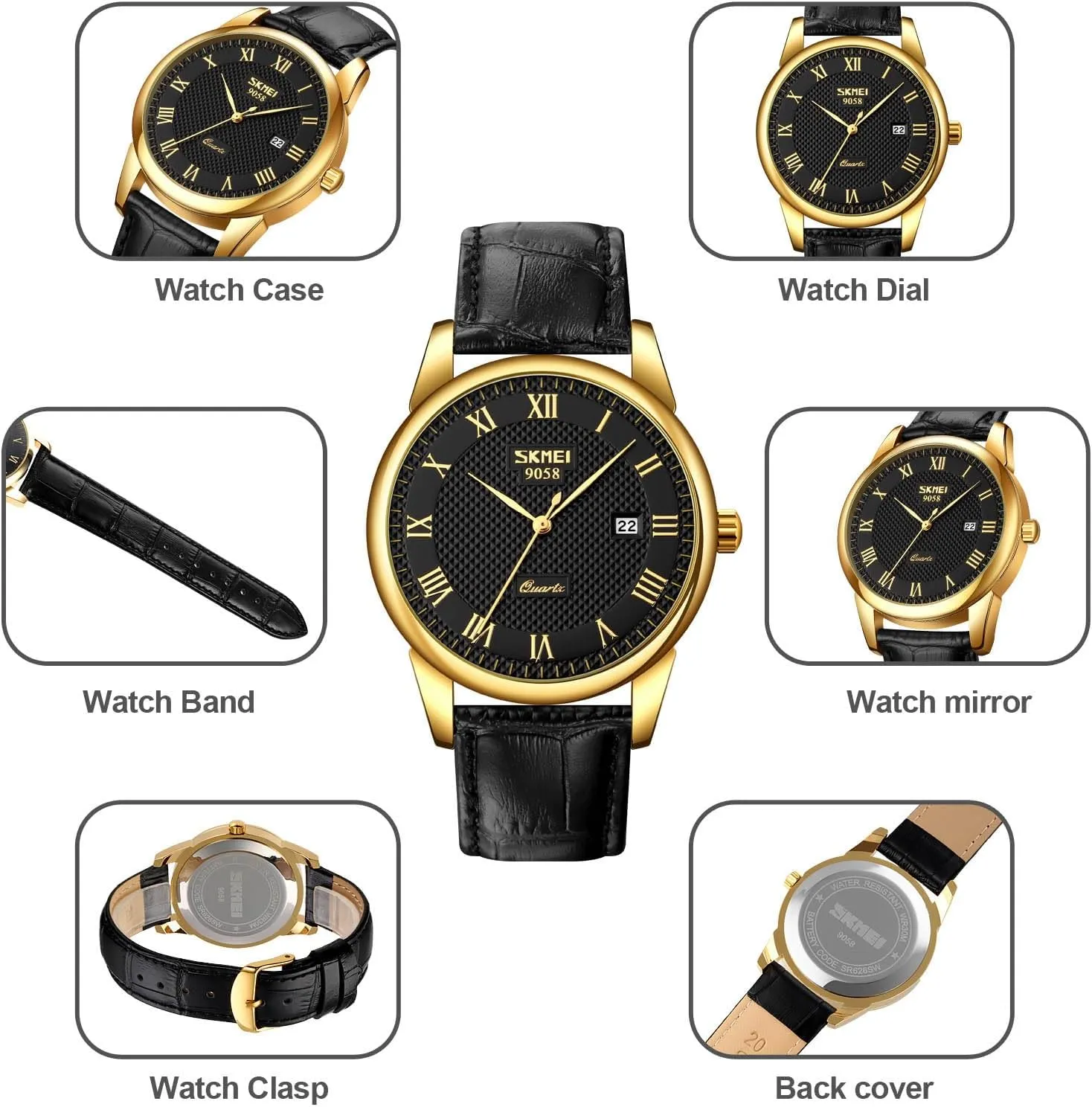 Casual Fashion Analog Wrist Watch Classic Calendar Date Window 30M Waterproof Comfortable Leather Watches MASTOP Mens entreat Womens Quartz Watch Roman Numeral Business 