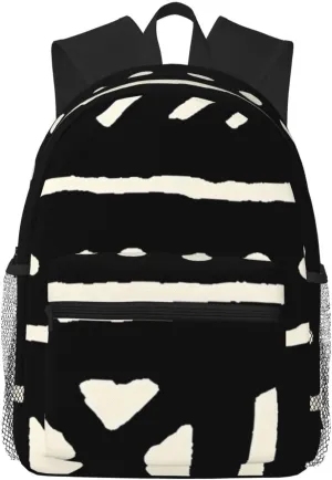 Casual Hiking Daypack Foldable Backpack For Men Women African Mud Cloth Black employ And White Lightweight Packable Backpack Travel 