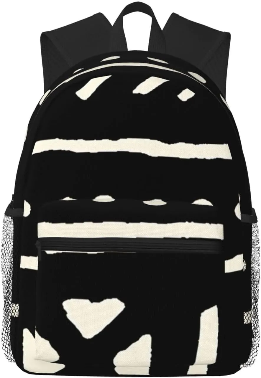 Casual Hiking Daypack Foldable Backpack For Men Women African Mud Cloth Black employ And White Lightweight Packable Backpack Travel 
