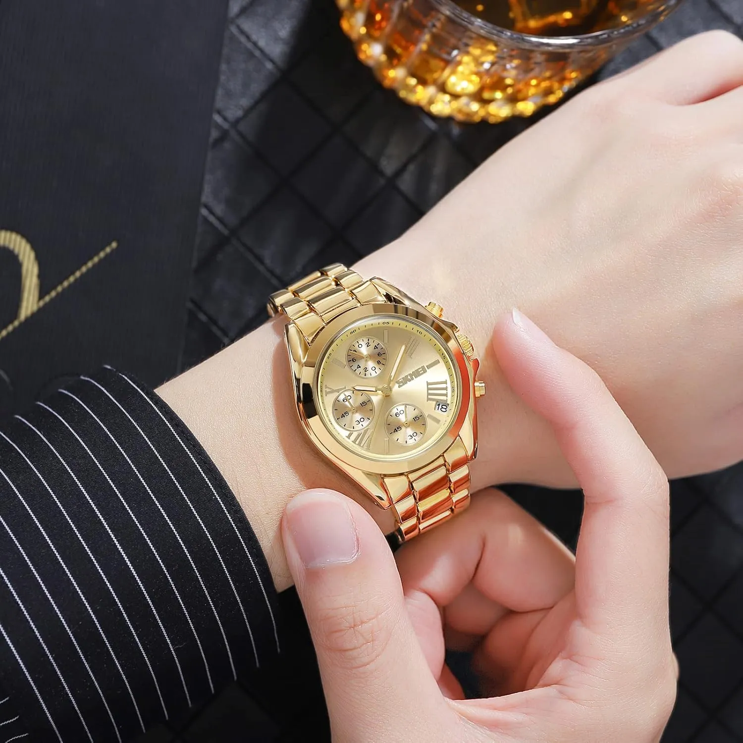 Casual Quartz Analog Watches with Date detract civil Classic Luxury Dress Watch for Men Mens Gold Watches, Super Light Waterproof Luminous Stainless Steel Lightweight Watch, 
