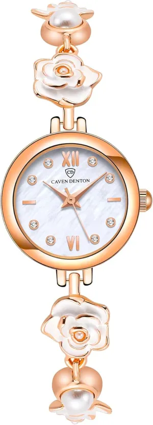 Casual Watches for Women threshold MASTOP Women's Gold Watch with Flower Elegant Round Quartz Wristwatch Dressy 