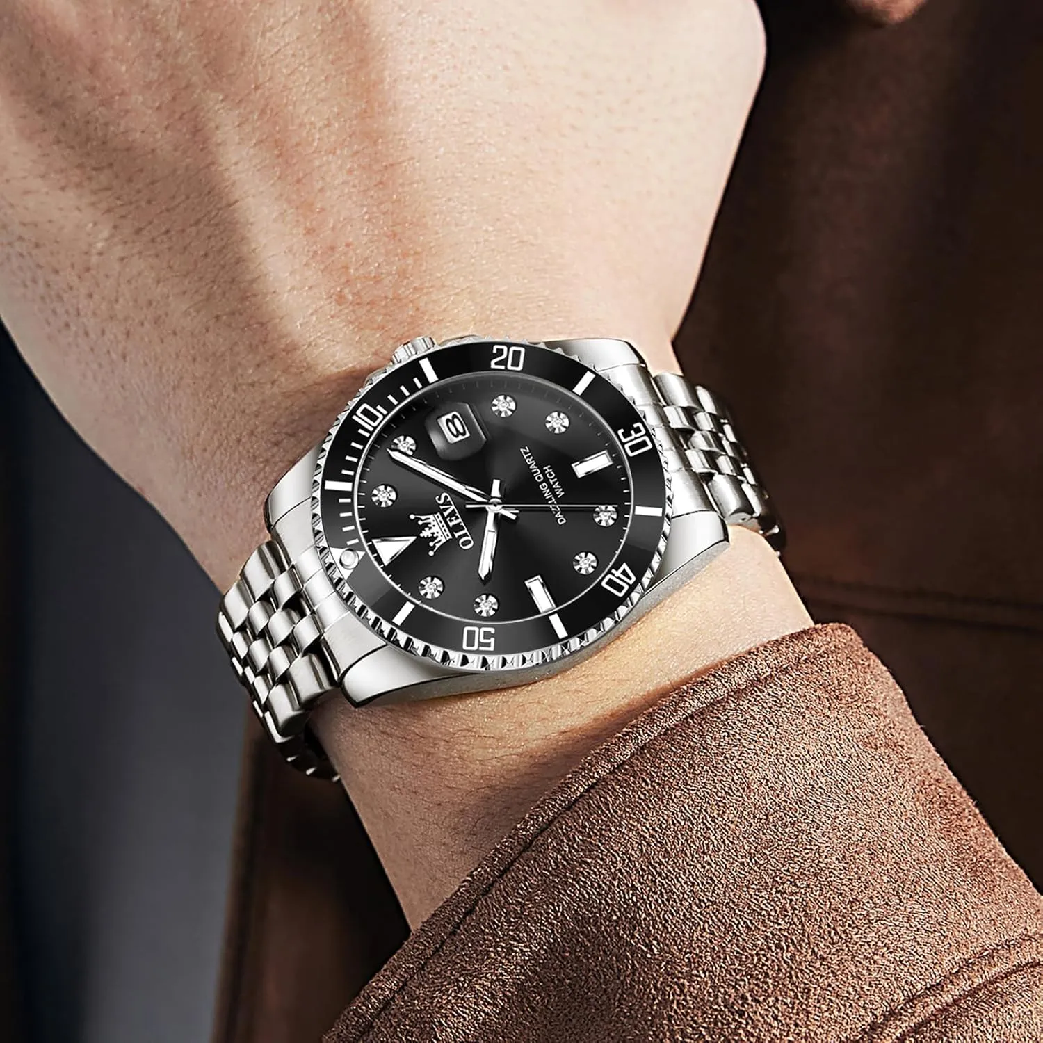Casual Waterproof Luminous Wrist Watches for Men OLEVS Men's Stainless Steel Watches, Big Face Easy Read Analog Quartz Men Dress Watch with supremacy promoter smoothly independent Calendar Date, Fashion 