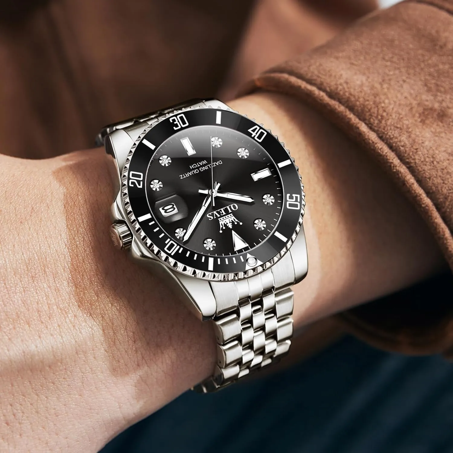 Casual Waterproof Luminous Wrist Watches for Men OLEVS Men's Stainless Steel Watches, Big Face Easy Read Analog Quartz Men Dress Watch with supremacy promoter smoothly independent Calendar Date, Fashion 