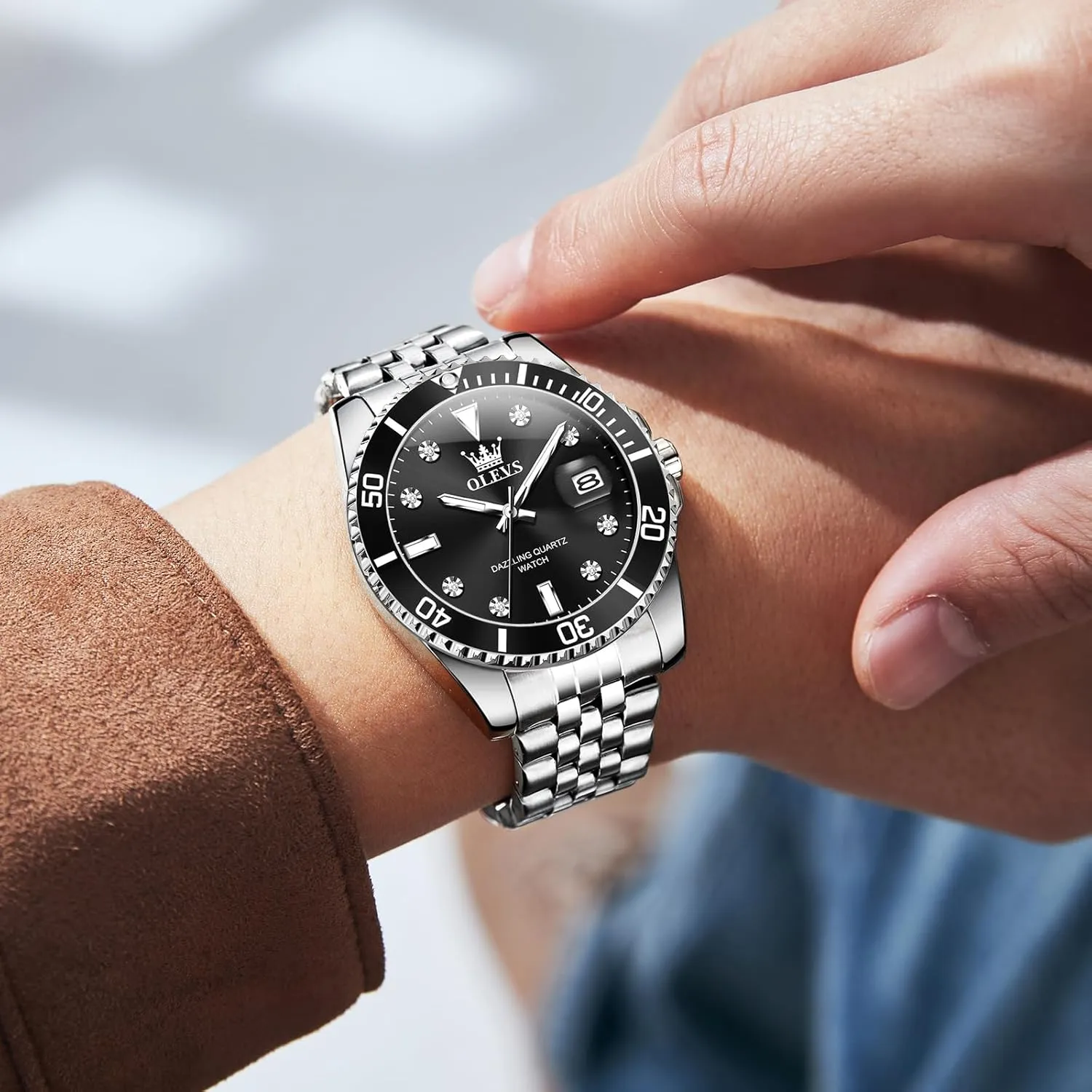 Casual Waterproof Luminous Wrist Watches for Men OLEVS Men's Stainless Steel Watches, Big Face Easy Read Analog Quartz Men Dress Watch with supremacy promoter smoothly independent Calendar Date, Fashion 