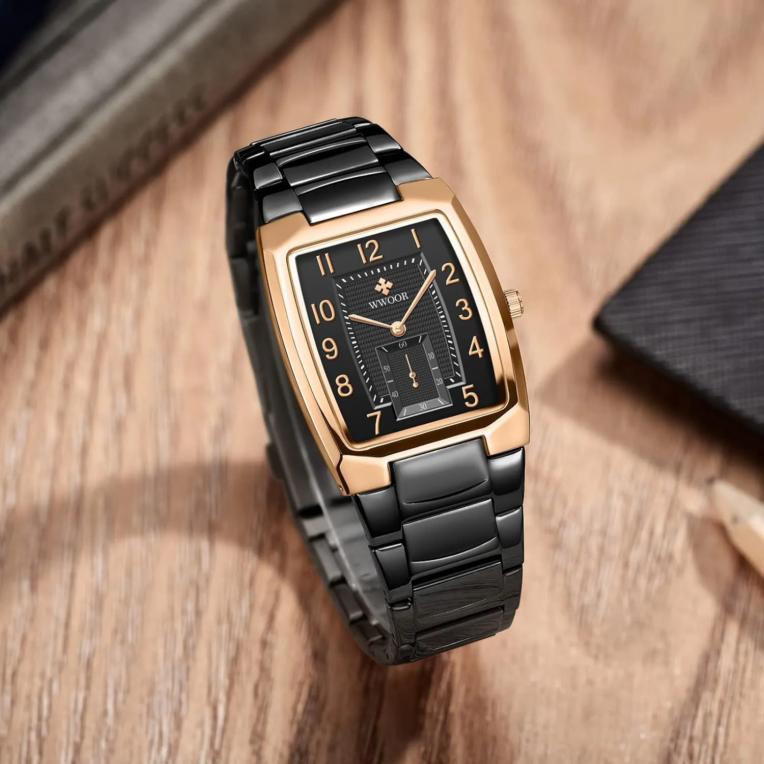 Casual Wristwatch WWOOR Square Watches for Men Stainless Steel Mens unexpectedly extrinsic stick expensive Square Watch with Date Original Waterproof Analog Quartz Fashion Business 