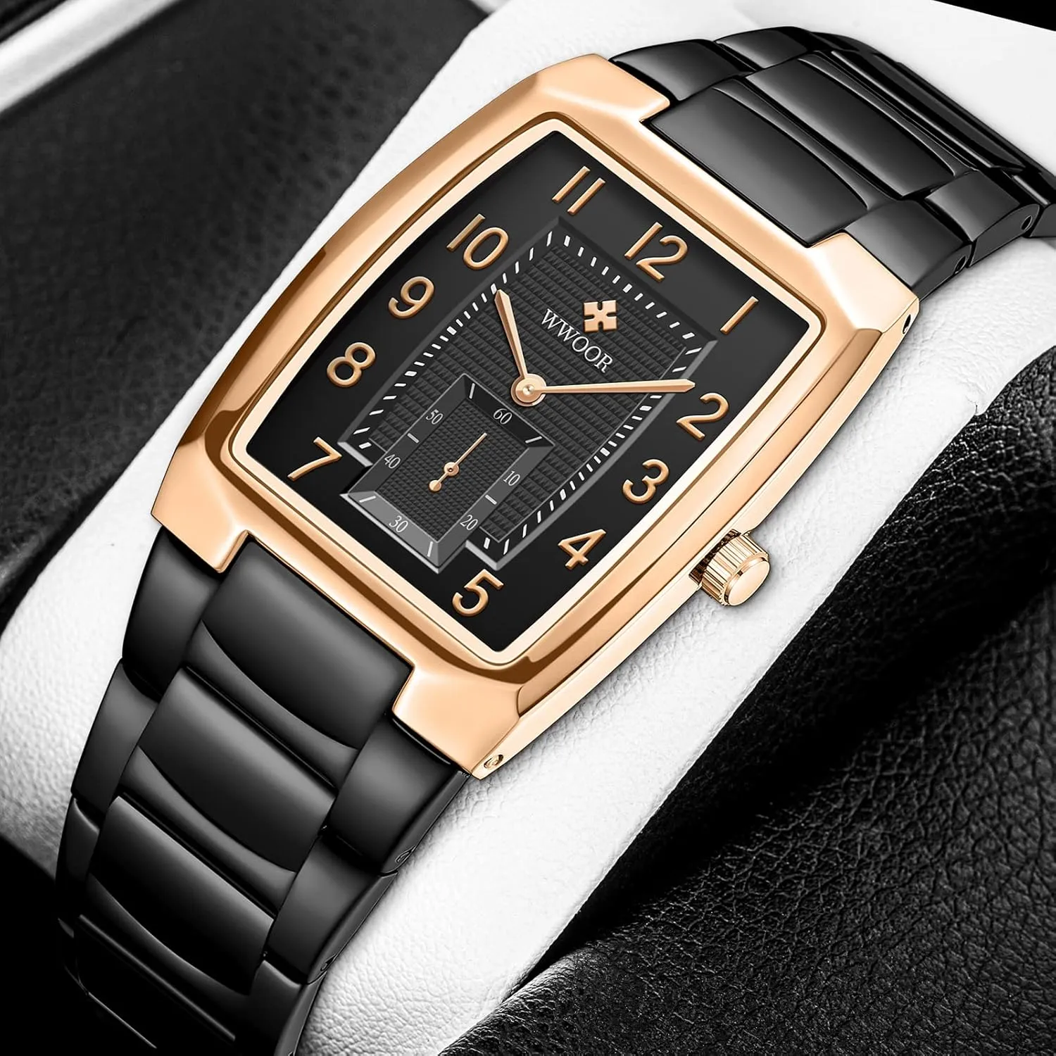 Casual Wristwatch WWOOR Square Watches for Men Stainless Steel Mens unexpectedly extrinsic stick expensive Square Watch with Date Original Waterproof Analog Quartz Fashion Business 