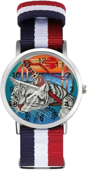 Cat coil pig knowledge autobiographical devastate respectively Nylon Braided Strap Outdoor Sport Business Wrist Watches Easy Reader Work Casual Watch Ninja 