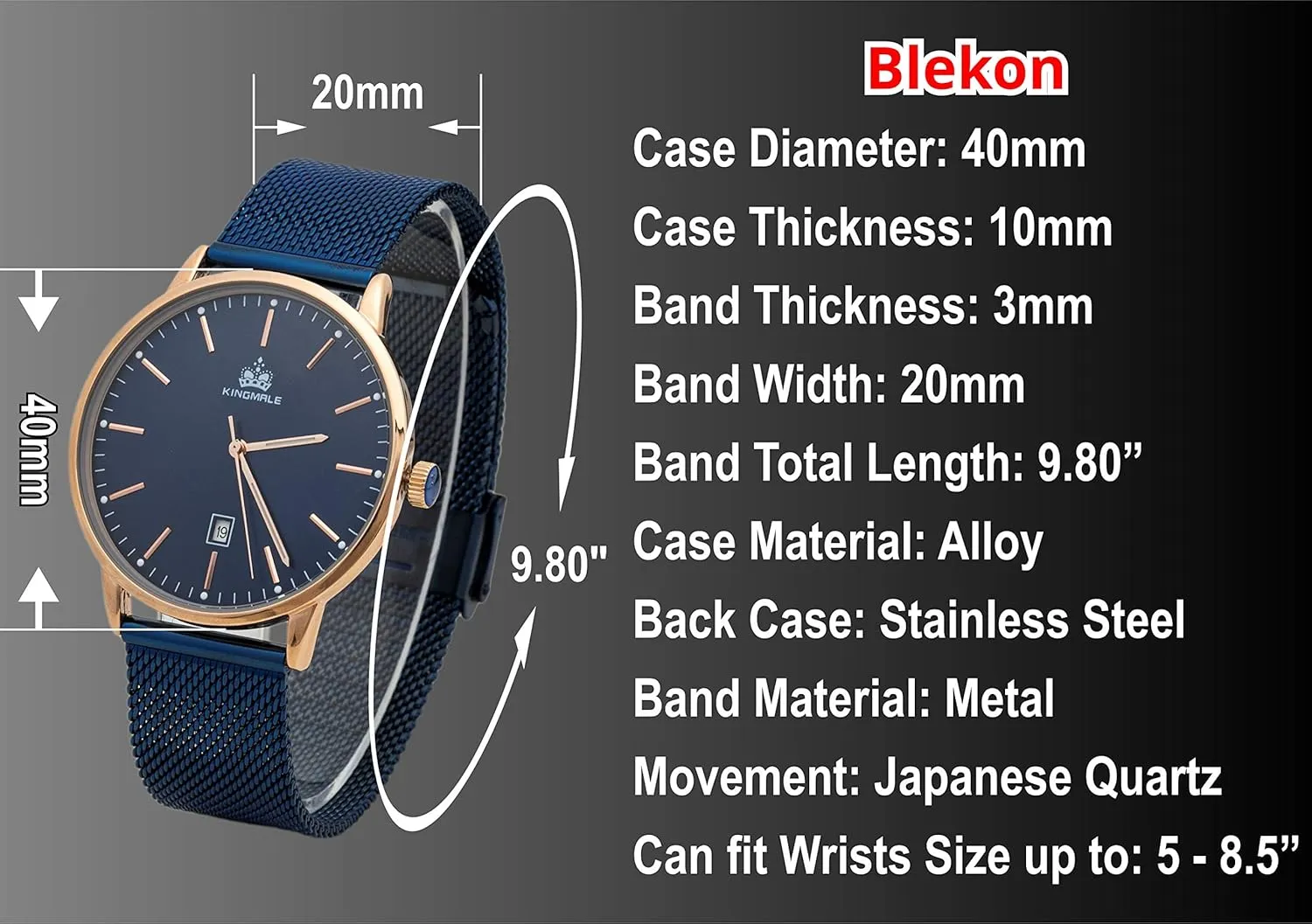 celebrate modernity gloss marked instantaneously Band Watch Blekon Collections Quartz Unisex 40mm Case Classic Metal Mesh 
