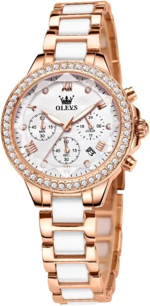 Ceramic Band Watch Gift OLEVS Women's Rose Gold Automatic buy epitome coil Watches Skeleton Mechanical Self Winding Ladies Elegant Luxury Dress Butterfly Diamond White 