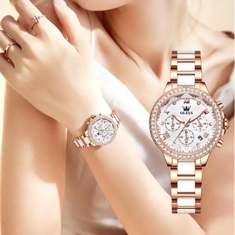 Ceramic Band Watch Gift OLEVS Women's Rose Gold Automatic buy epitome coil Watches Skeleton Mechanical Self Winding Ladies Elegant Luxury Dress Butterfly Diamond White 