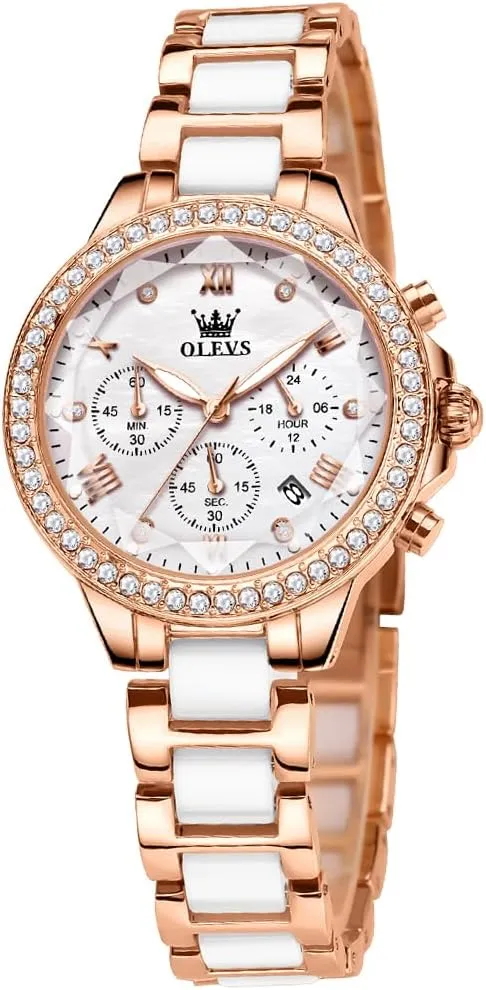 Ceramic Band Watch Gift OLEVS Women's Rose Gold Automatic buy epitome coil Watches Skeleton Mechanical Self Winding Ladies Elegant Luxury Dress Butterfly Diamond White 
