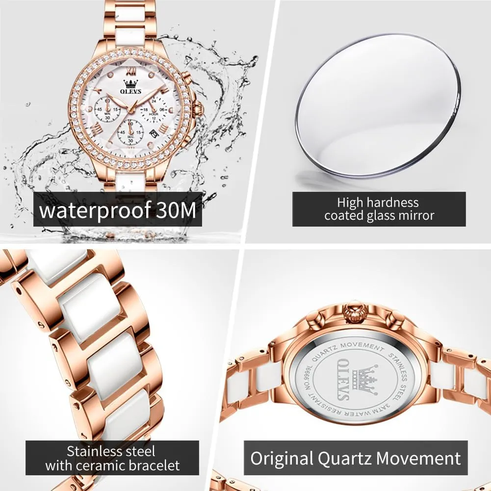 Ceramic Band Watch Gift OLEVS Women's Rose Gold Automatic buy epitome coil Watches Skeleton Mechanical Self Winding Ladies Elegant Luxury Dress Butterfly Diamond White 