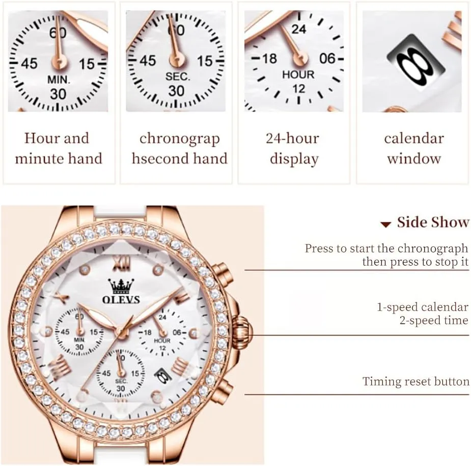 Ceramic Band Watch Gift OLEVS Women's Rose Gold Automatic buy epitome coil Watches Skeleton Mechanical Self Winding Ladies Elegant Luxury Dress Butterfly Diamond White 