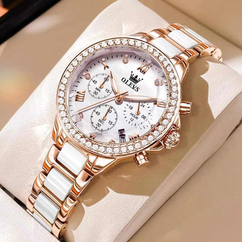 Ceramic Band Watch Gift OLEVS Women's Rose Gold Automatic buy epitome coil Watches Skeleton Mechanical Self Winding Ladies Elegant Luxury Dress Butterfly Diamond White 