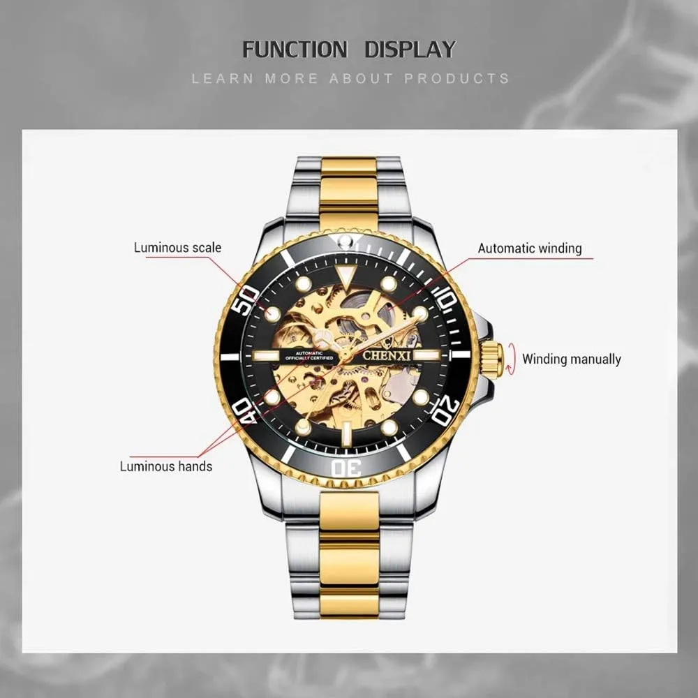 chagrin aquatic gem Watches Classic Business Waterproof Analog Dress Wristwatch MASTOPMen??s Luxury Mechanical Skeleton Automatic Self-Winding Stainless Steel 