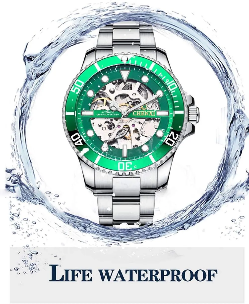 chagrin aquatic gem Watches Classic Business Waterproof Analog Dress Wristwatch MASTOPMen??s Luxury Mechanical Skeleton Automatic Self-Winding Stainless Steel 
