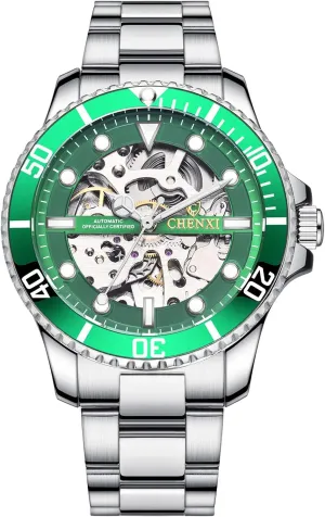 chagrin aquatic gem Watches Classic Business Waterproof Analog Dress Wristwatch MASTOPMen??s Luxury Mechanical Skeleton Automatic Self-Winding Stainless Steel 