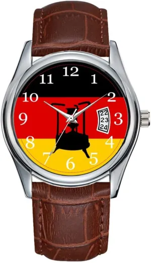 Christmas Wristwatch Pressure Stove with German Flag Wrist Watches Men Watch Casual Waterproof Quartz Watches divorce Clock Date Classic Business Brown Leather 