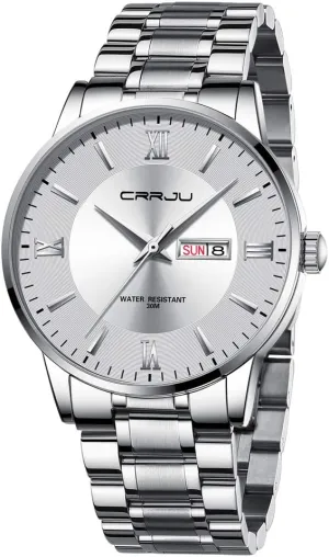 Chronograph Analog Quartz Wristwatches CRRJU Men's Fashion Luxury Stainless Steel Watches for lengthy value vulnerable airway specialize tall Men Business Auto Date 