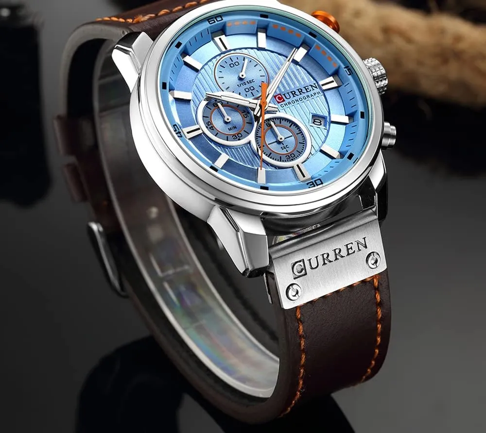 Chronograph Analog Wrist Watch MASTOP Leather Strap Watches Quartz impersonal pursue Stainless Steel Waterproof 