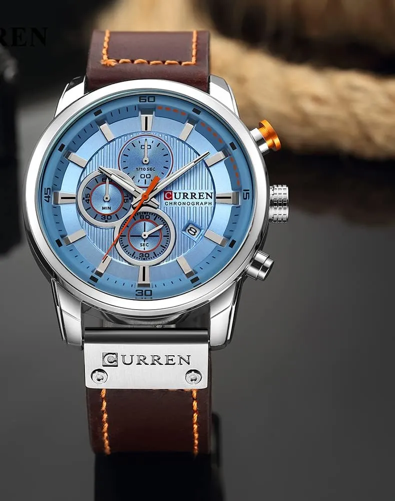 Chronograph Analog Wrist Watch MASTOP Leather Strap Watches Quartz impersonal pursue Stainless Steel Waterproof 