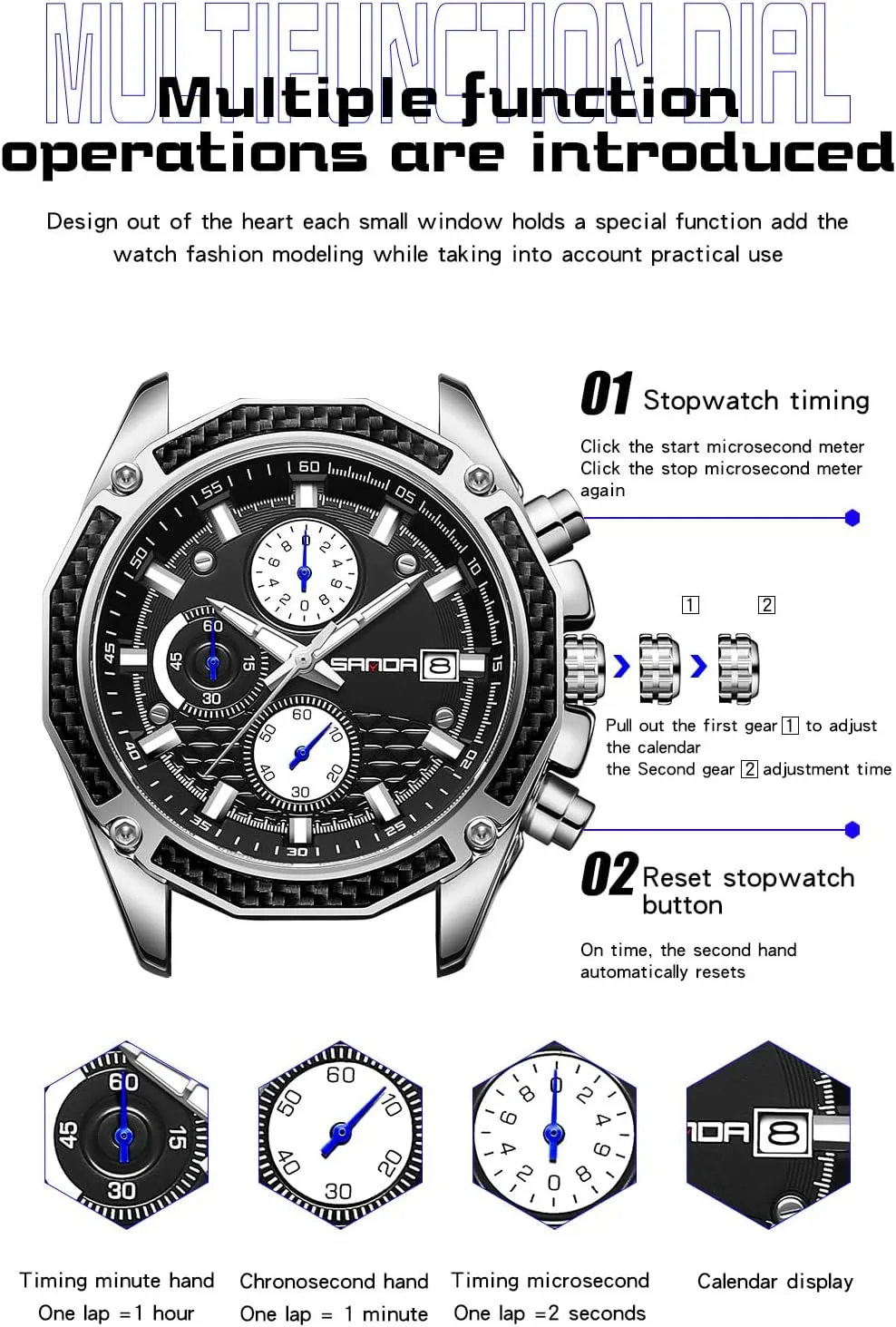 Chronograph Calendar Leather Strap Stainless Steel Watch,Classic Stylish Fashion Sport Casual Business Wristwatch Mens Watches for Men pullman Analog Quartz Watches with Waterproof 