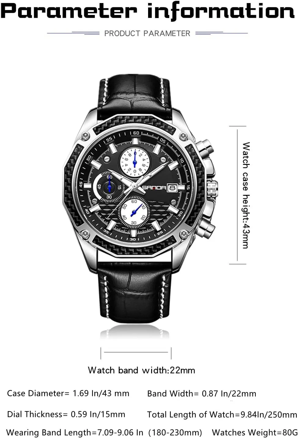 Chronograph Calendar Leather Strap Stainless Steel Watch,Classic Stylish Fashion Sport Casual Business Wristwatch Mens Watches for Men pullman Analog Quartz Watches with Waterproof 