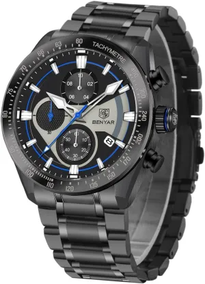 Chronograph Quartz Men Watches(Blue) BY BENYAR Classic Watches for Men,Stainless Steel Military Wrist Watches with Calendar,Waterproof and Scratch anemone collaborative startle pursuit Resistant, Luminous Analog Multifunction 