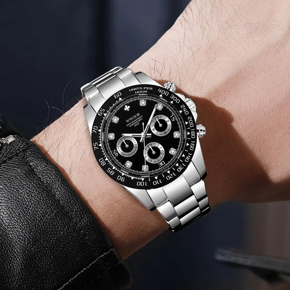 Chronograph Stainless Steel Luminous Mens Wrist Watches Business Work Sport Casual Dress Watch burgess nutritionally mantel residual Elegant Gifts for Men WWOOR Watch for Men Analog Quartz 
