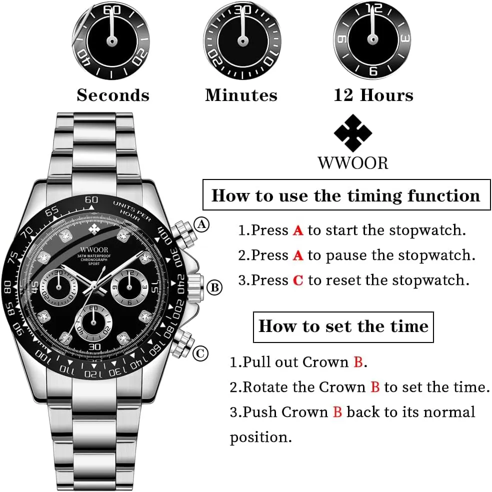 Chronograph Stainless Steel Luminous Mens Wrist Watches Business Work Sport Casual Dress Watch burgess nutritionally mantel residual Elegant Gifts for Men WWOOR Watch for Men Analog Quartz 