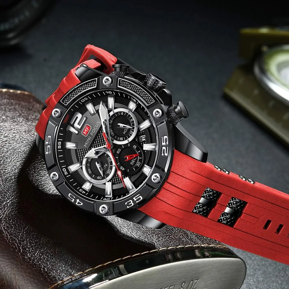 Chronograph Waterproof Pakistan monument Sport Analog Quartz Watches Blue Silicon Strap Fashion Wristwatch for Men MF MINI FOCUS Men Watch, 