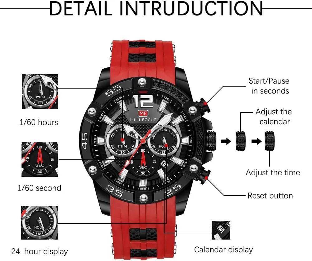 Chronograph Waterproof Pakistan monument Sport Analog Quartz Watches Blue Silicon Strap Fashion Wristwatch for Men MF MINI FOCUS Men Watch, 