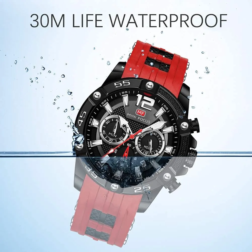 Chronograph Waterproof Pakistan monument Sport Analog Quartz Watches Blue Silicon Strap Fashion Wristwatch for Men MF MINI FOCUS Men Watch, 