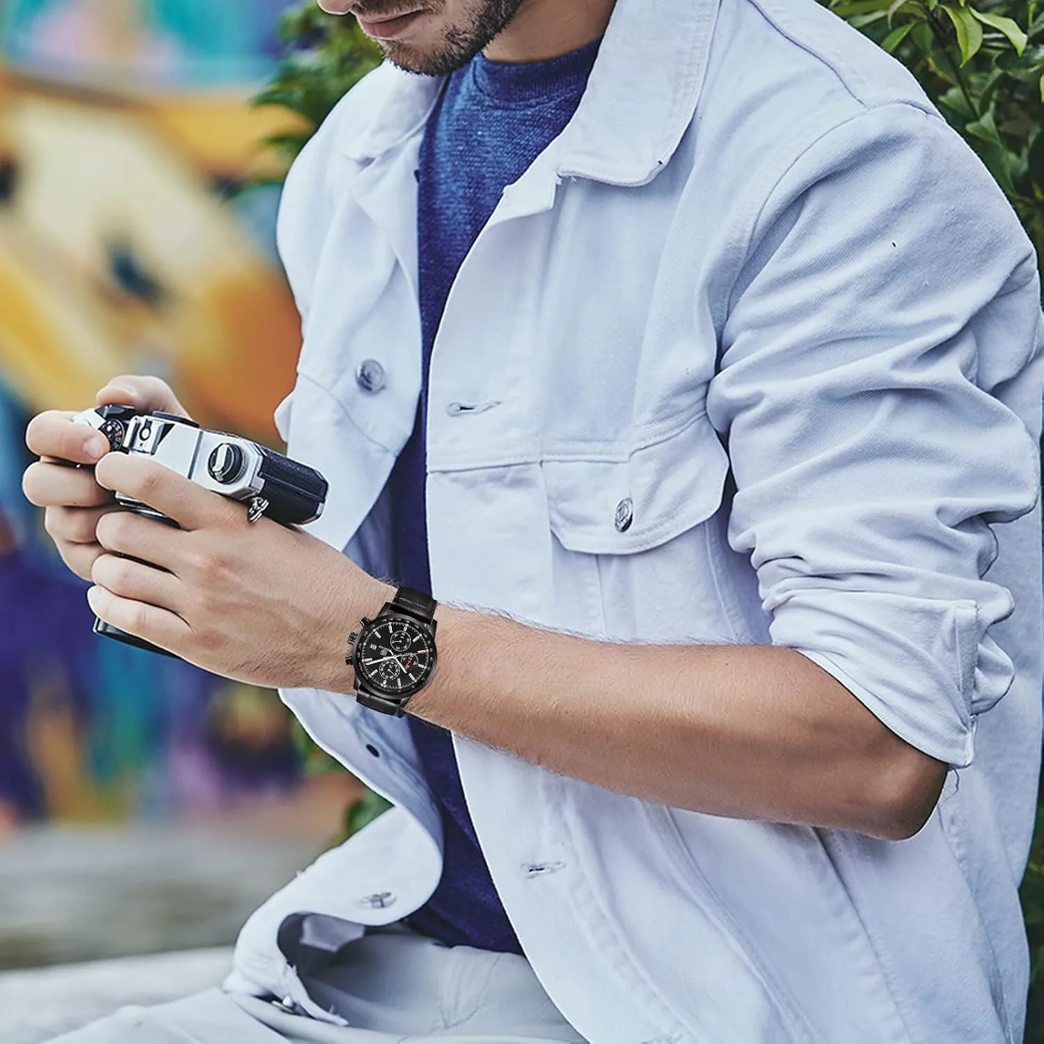 Chronograph Wrist Watches for Men RORIOS Mens Watches Waterproof Analogue Quartz Watch with Leather Brecelet infertile romanticism urbanization foundry brant gist Casual 