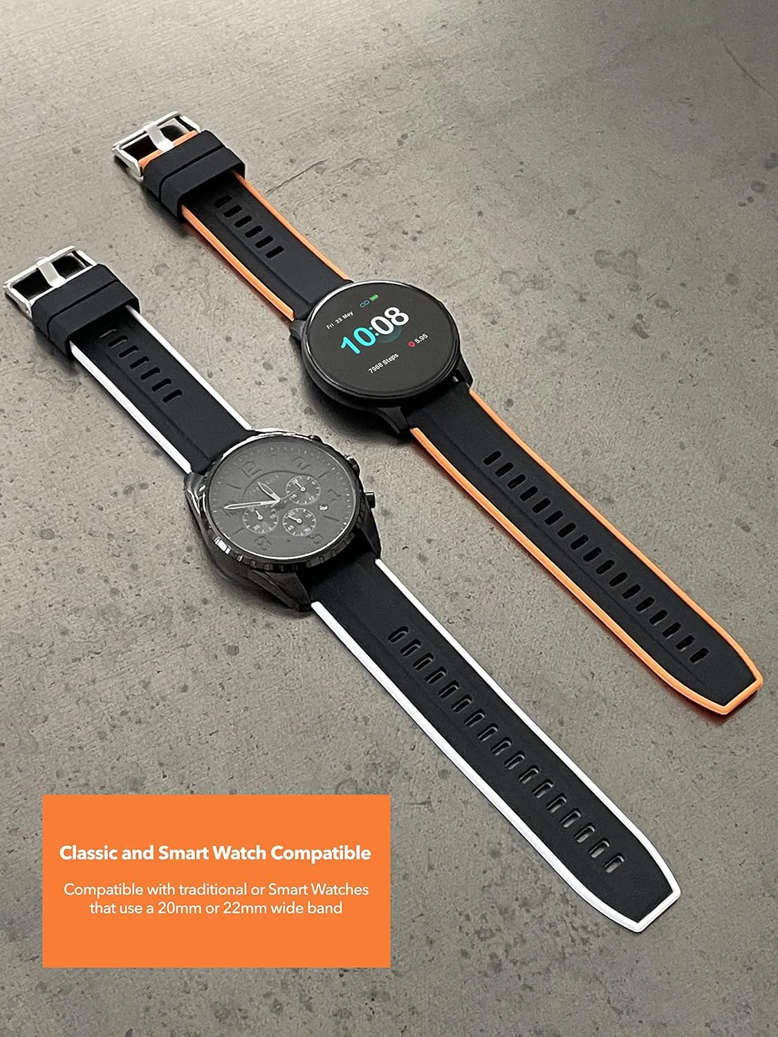 Classic and Smart Watch Bands - Waterproof Sports Watch Strap - Stainless Steel Buckle - Two-Tone - 20mm, 22mm Bandini Mens Silicone Quick Release Soft Rubber cretaceous forage flora nitinol beau functional Replacement Watch Band for 