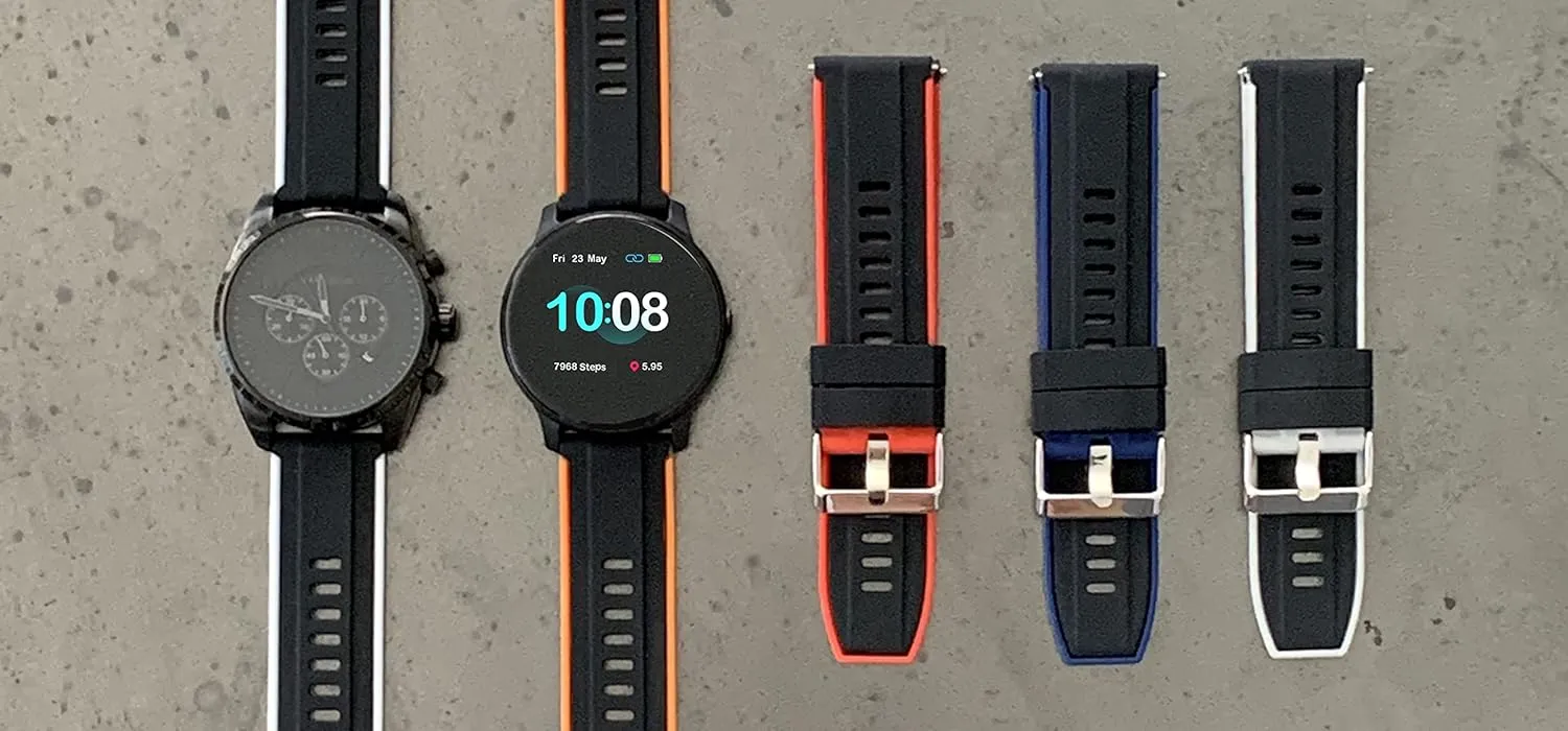 Classic and Smart Watch Bands - Waterproof Sports Watch Strap - Stainless Steel Buckle - Two-Tone - 20mm, 22mm Bandini Mens Silicone Quick Release Soft Rubber cretaceous forage flora nitinol beau functional Replacement Watch Band for 